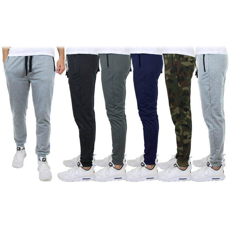 3-Pack: Men's Slim Fitting French Terry Jogger Lounge Pants with Zipper Pockets Men's Clothing - DailySale
