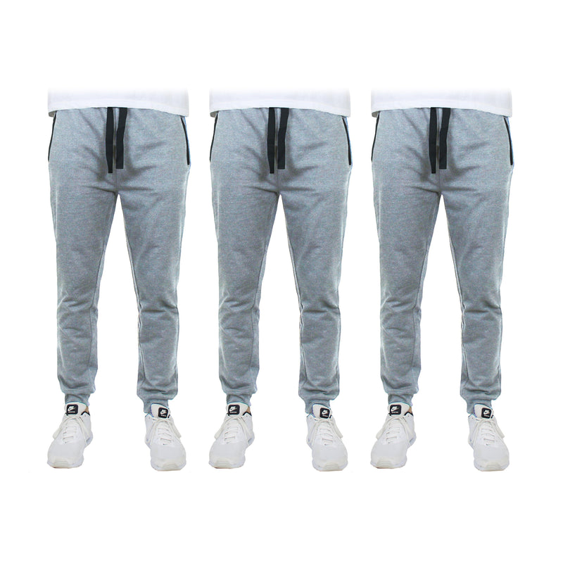 3-Pack: Men's Slim Fitting French Terry Jogger Lounge Pants with Zipper Pockets Men's Clothing Heather Gray S - DailySale