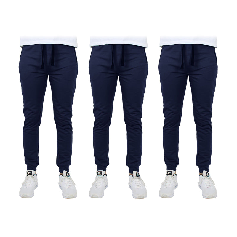 3-Pack: Men's Slim Fitting French Terry Jogger Lounge Pants with Zipper Pockets Men's Clothing Navy S - DailySale