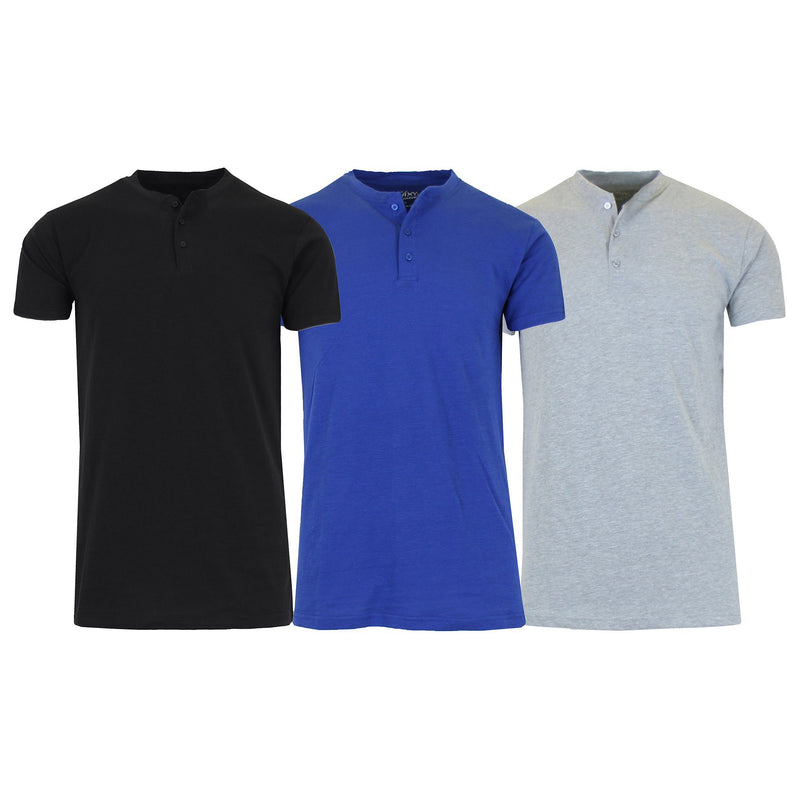 3-Pack Men's Slim Fitting Short Sleeve Henley Slub Tee Men's Clothing Black/Royal/Gray S - DailySale