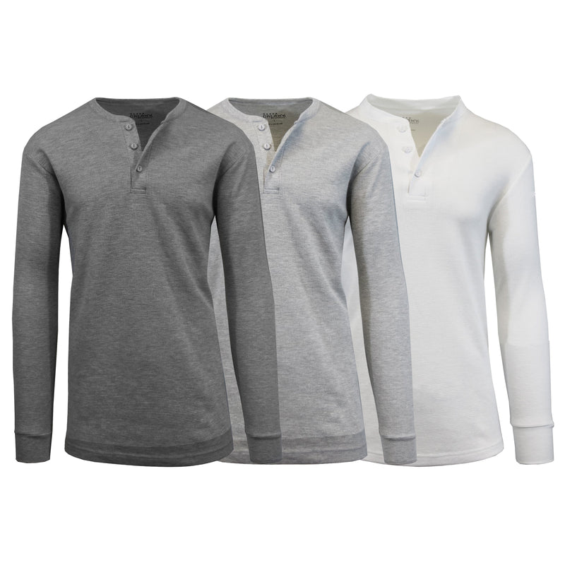 3-Pack: Men's Waffle-Knit Thermal Henley Tees Men's Clothing Charcoal/Heather Gray/White S - DailySale