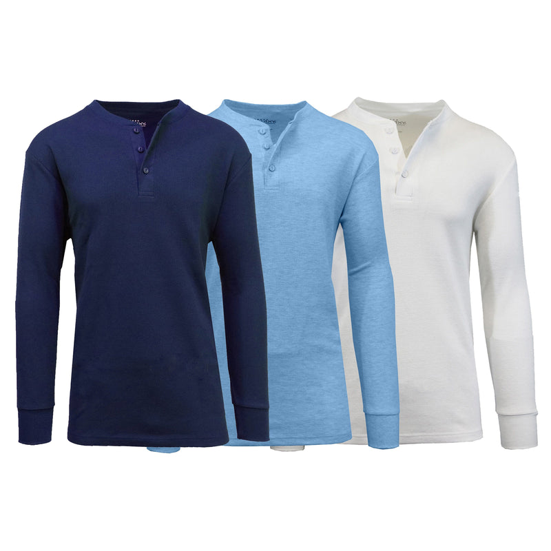 3-Pack: Men's Waffle-Knit Thermal Henley Tees Men's Clothing Navy/Heather Blue/White S - DailySale