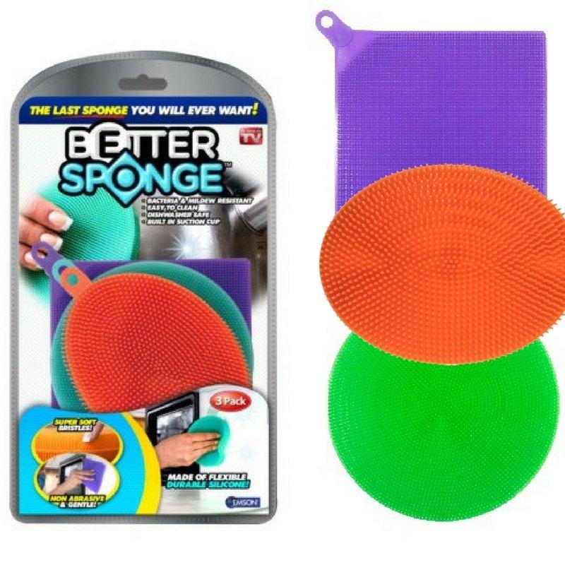 3-Pack: Multi-colored Textured Silicone Sponges - As Seen on TV Better Sponge Kitchen Essentials - DailySale