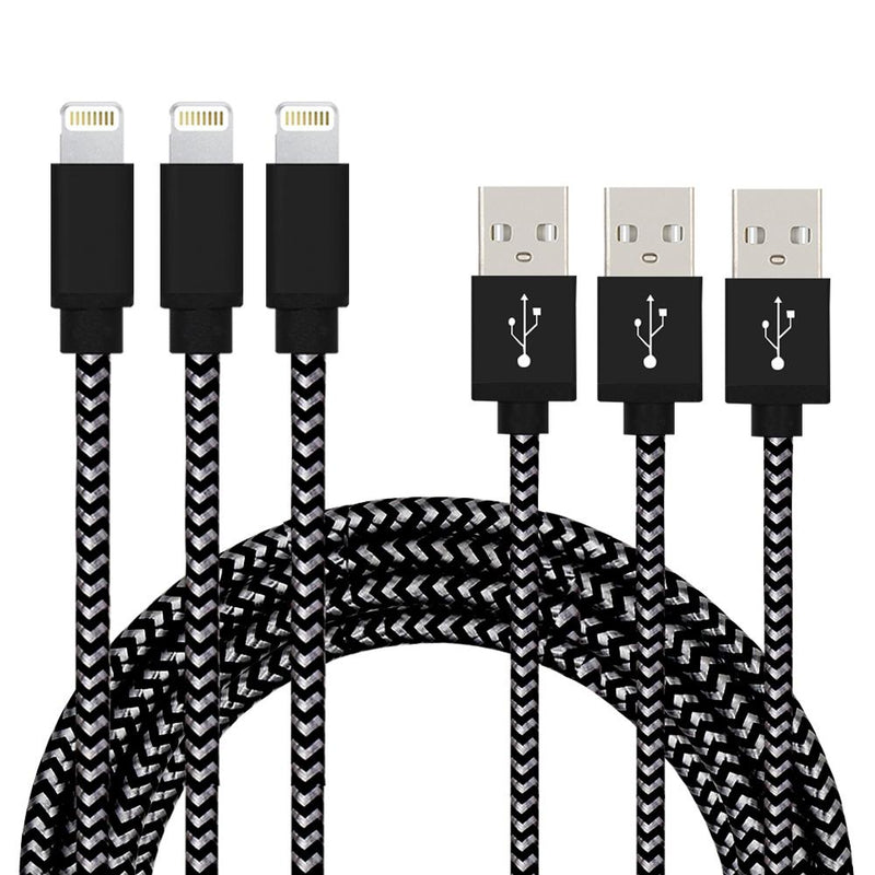 3-Pack: Nylon Braided Cables Phones & Accessories Lightning Black - DailySale