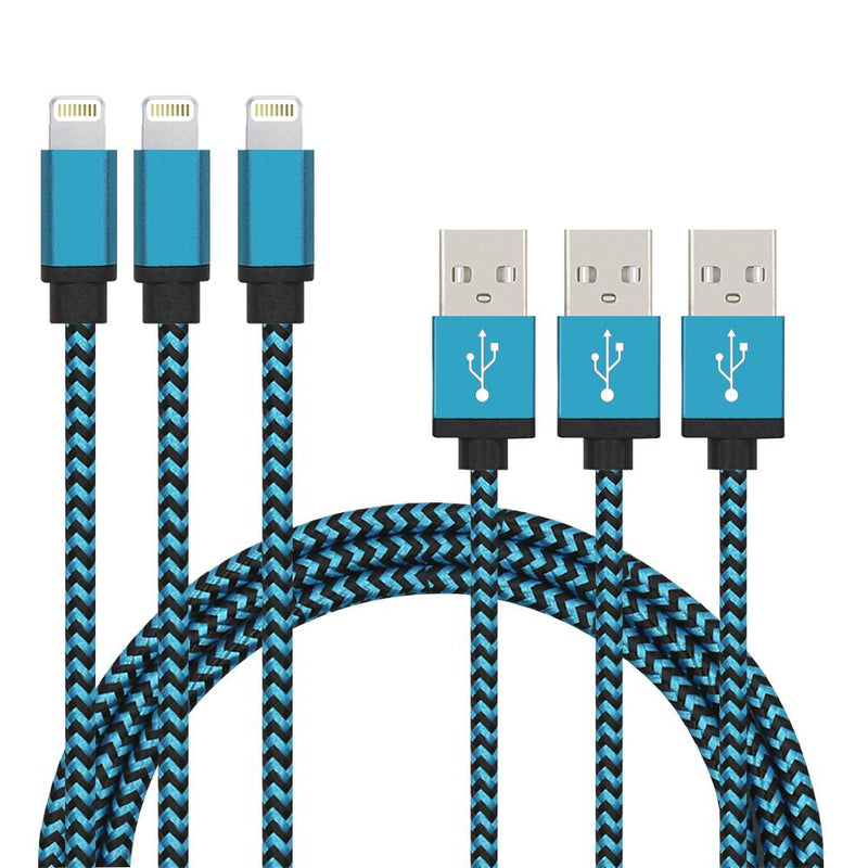 3-Pack: Nylon Braided Cables Phones & Accessories Lightning Blue - DailySale