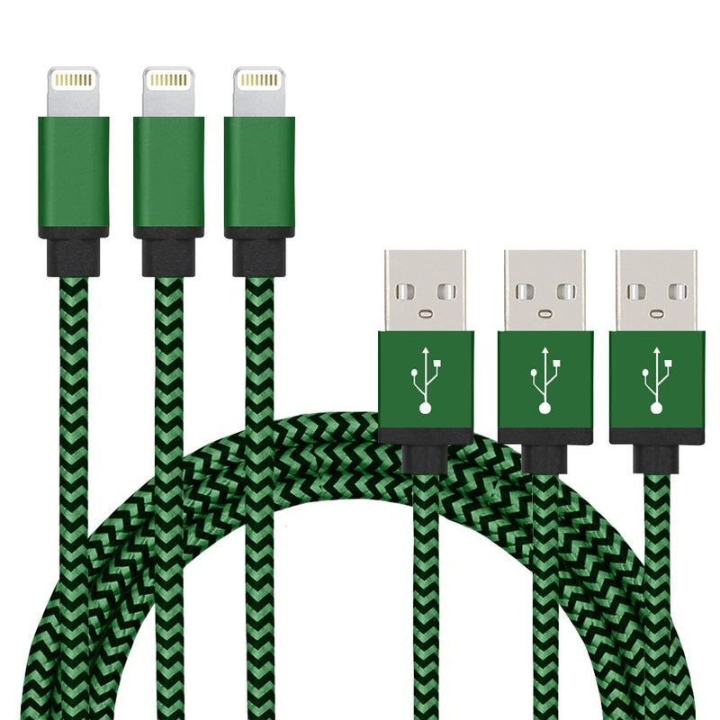 3-Pack: Nylon Braided Cables Phones & Accessories Lightning Green - DailySale