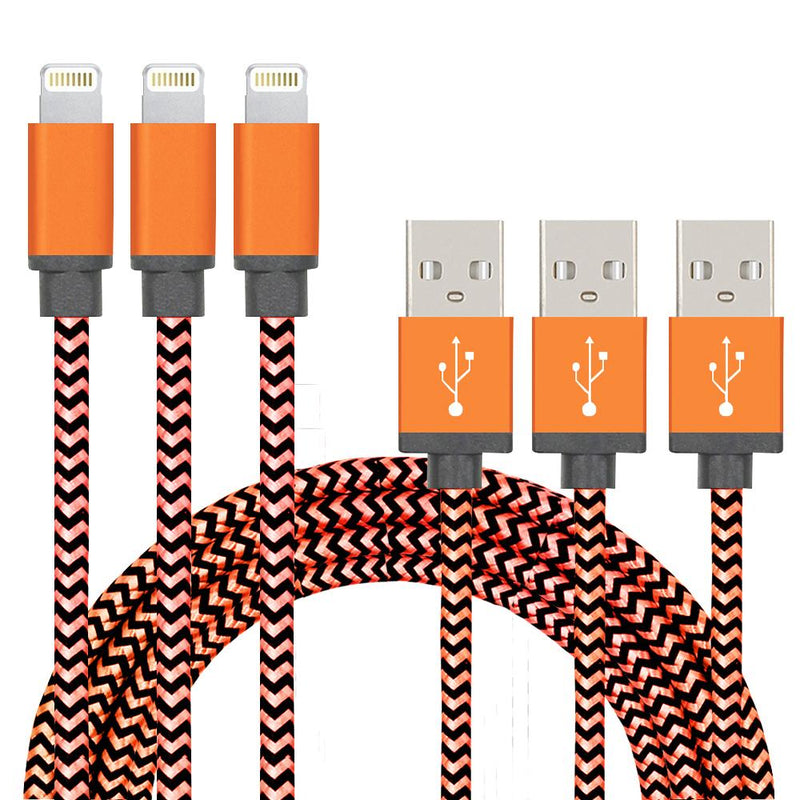 3-Pack: Nylon Braided Cables Phones & Accessories Lightning Orange - DailySale