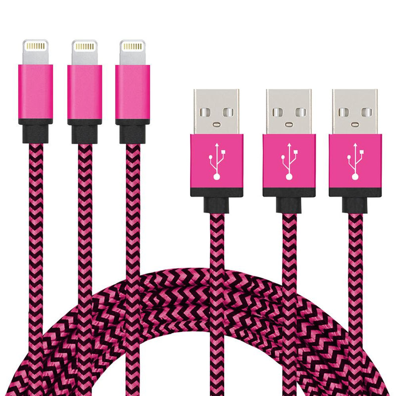 3-Pack: Nylon Braided Cables Phones & Accessories Lightning Pink - DailySale