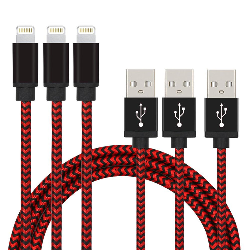 3-Pack: Nylon Braided Cables Phones & Accessories Lightning Red - DailySale