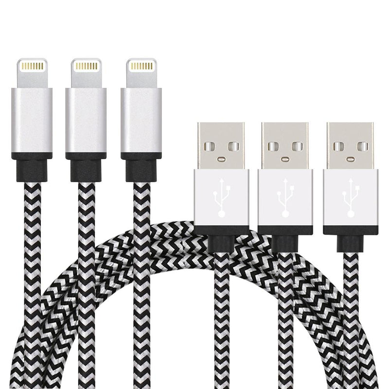 3-Pack: Nylon Braided Cables Phones & Accessories Lightning Silver - DailySale