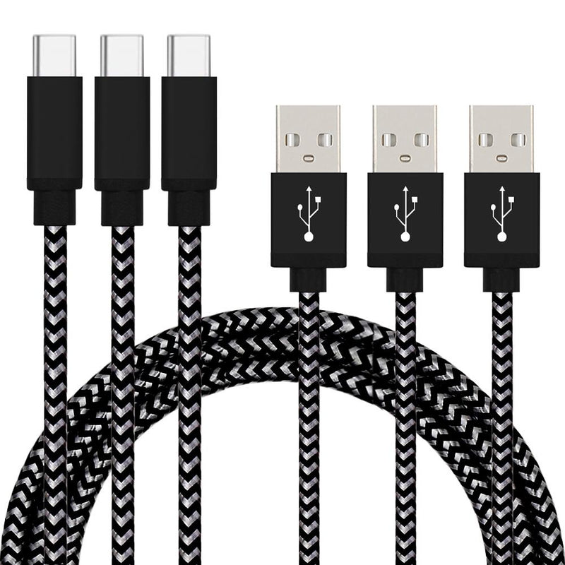 3-Pack: Nylon Braided Cables Phones & Accessories USB-C Black - DailySale