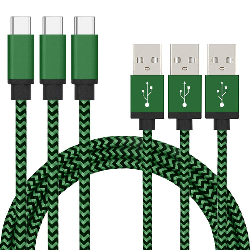 3-Pack: Nylon Braided Cables Phones & Accessories USB-C Green - DailySale