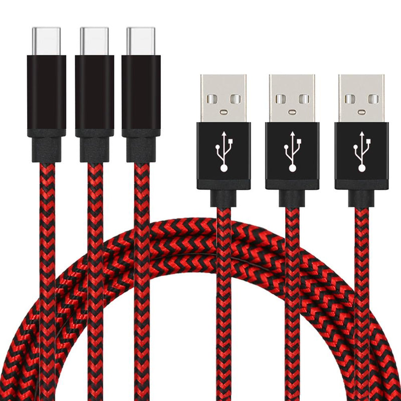 3-Pack: Nylon Braided Cables Phones & Accessories USB-C Red - DailySale