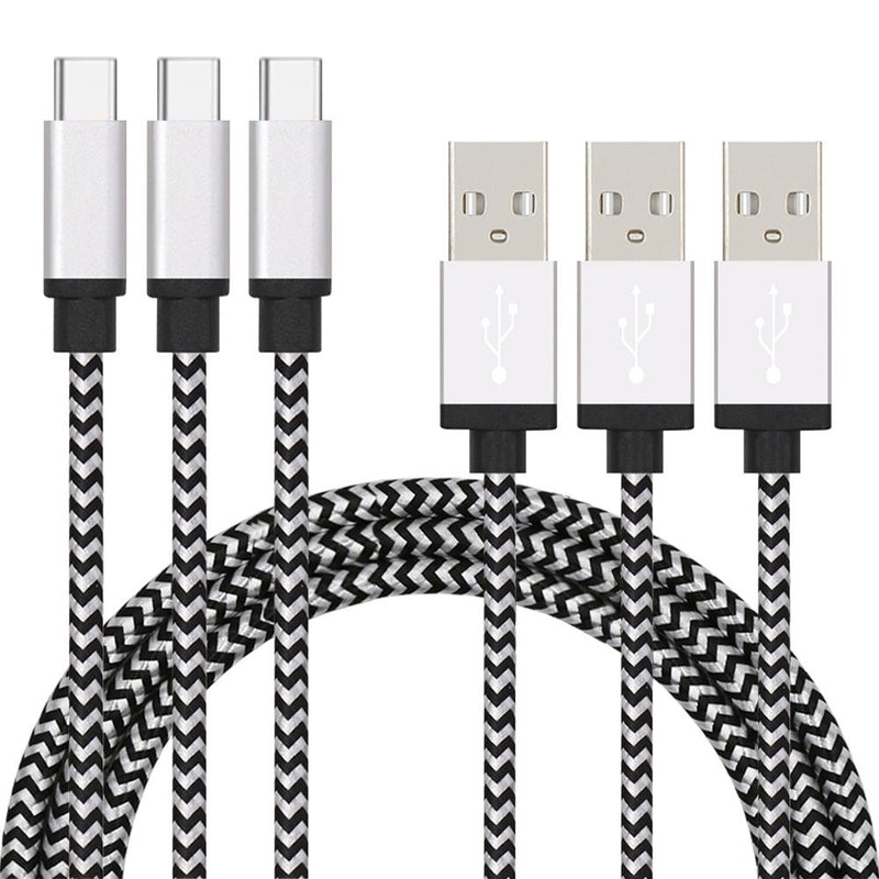 3-Pack: Nylon Braided Cables Phones & Accessories USB-C Silver - DailySale