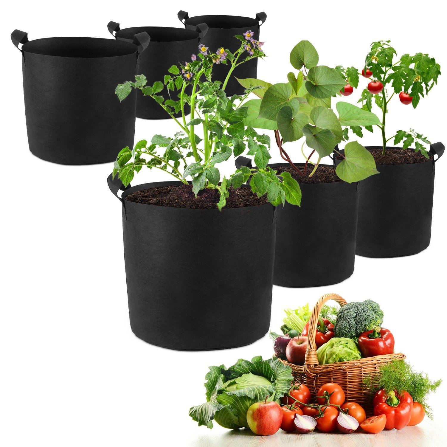 3-Pack: Planter Bags Breathable Planting Fabric Pots with Harvest Window Garden & Patio - DailySale