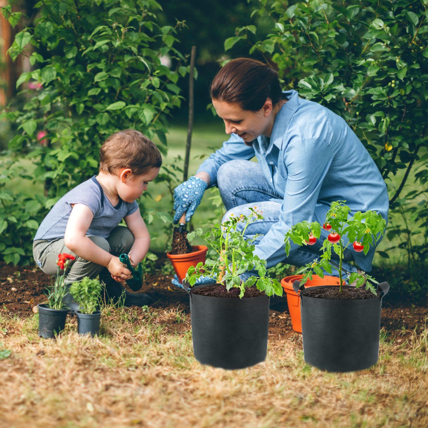 3-Pack: Planter Bags Breathable Planting Fabric Pots with Harvest Window Garden & Patio - DailySale