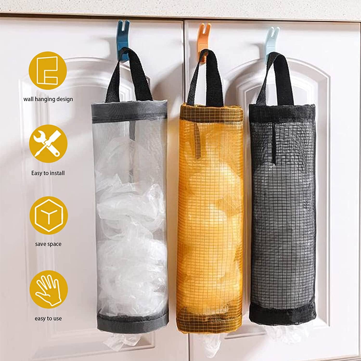 3-Pack: Plastic Mesh Grocery Bag Holder Kitchen Storage - DailySale