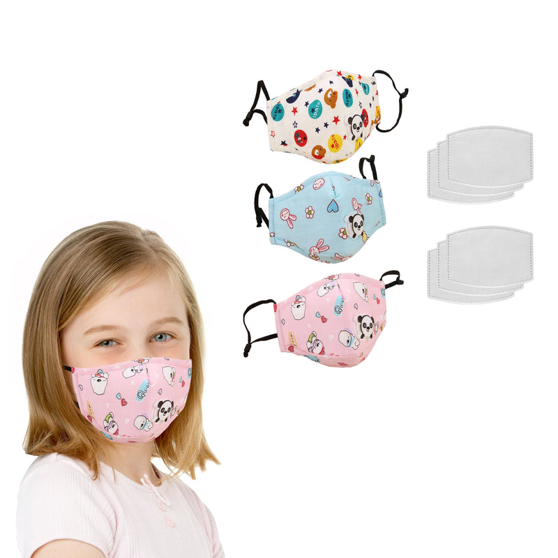 3-Pack: Reusable Kids Face Mask with 6 Filters and Adjustable Earloop Face Masks & PPE Girls - DailySale