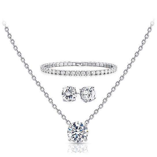 3-Pack: Round Cut Pendant With Round Cut Bracelet And Studs Set Necklaces - DailySale