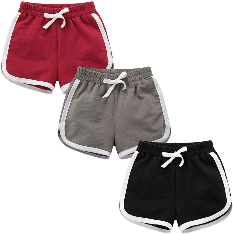3-Pack: Running Athletic Cotton Shorts Kids' Clothing Red/Gray/Black 12-18 Months - DailySale
