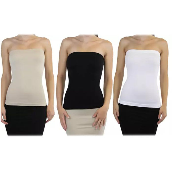 3-Pack: Sleek and Slimming Women's Tube Tops Women's Clothing Black/White/Beige - DailySale
