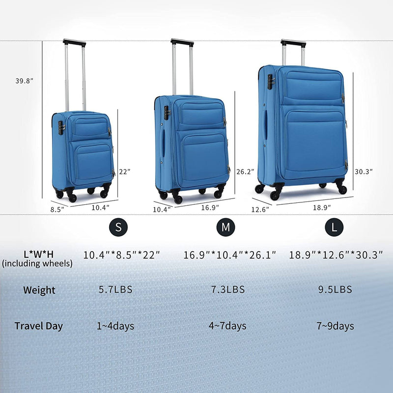 3-Pack: Softside Travel Luggage Set with TSA Lock