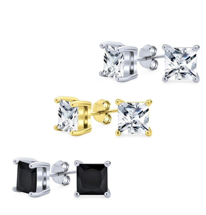 3-Pack: Sterling Silver Princess Cut Studs Earrings - DailySale