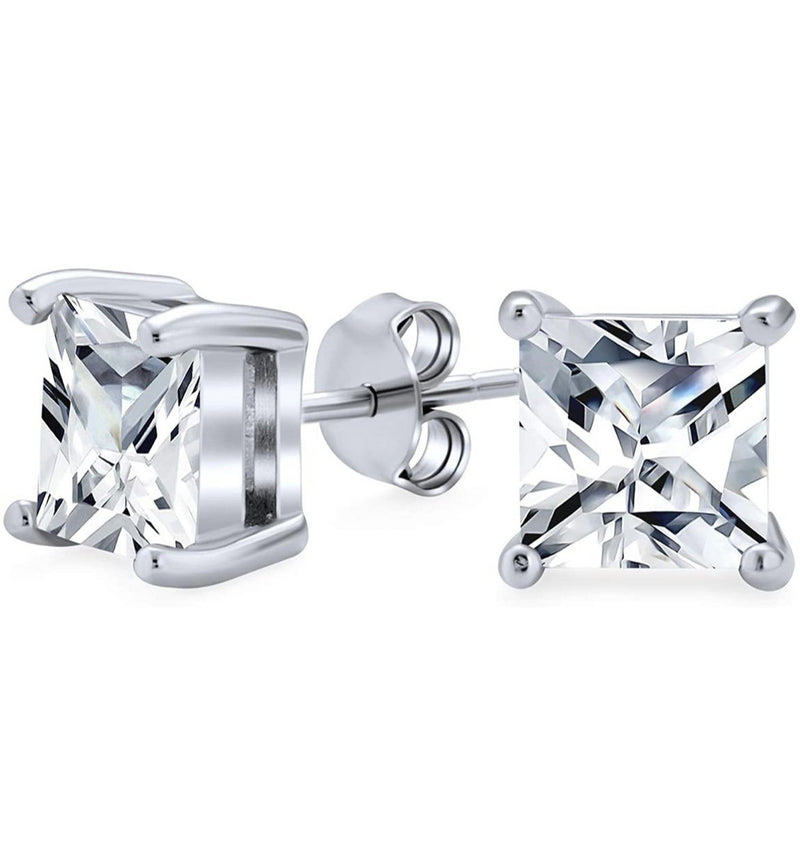 3-Pack: Sterling Silver Princess Cut Studs Earrings - DailySale