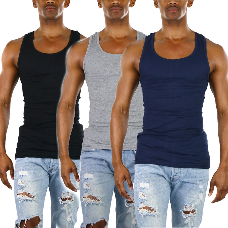 3-Pack: ToBeInStyle Men's Slim Fit Generous Length A-Shirts
