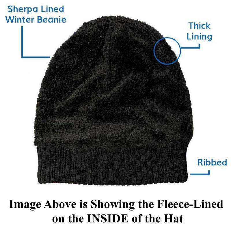 3-Pack: Unisex Black Sherpa Fleece-Lined Ribbed Beanie Hat Women's Accessories - DailySale