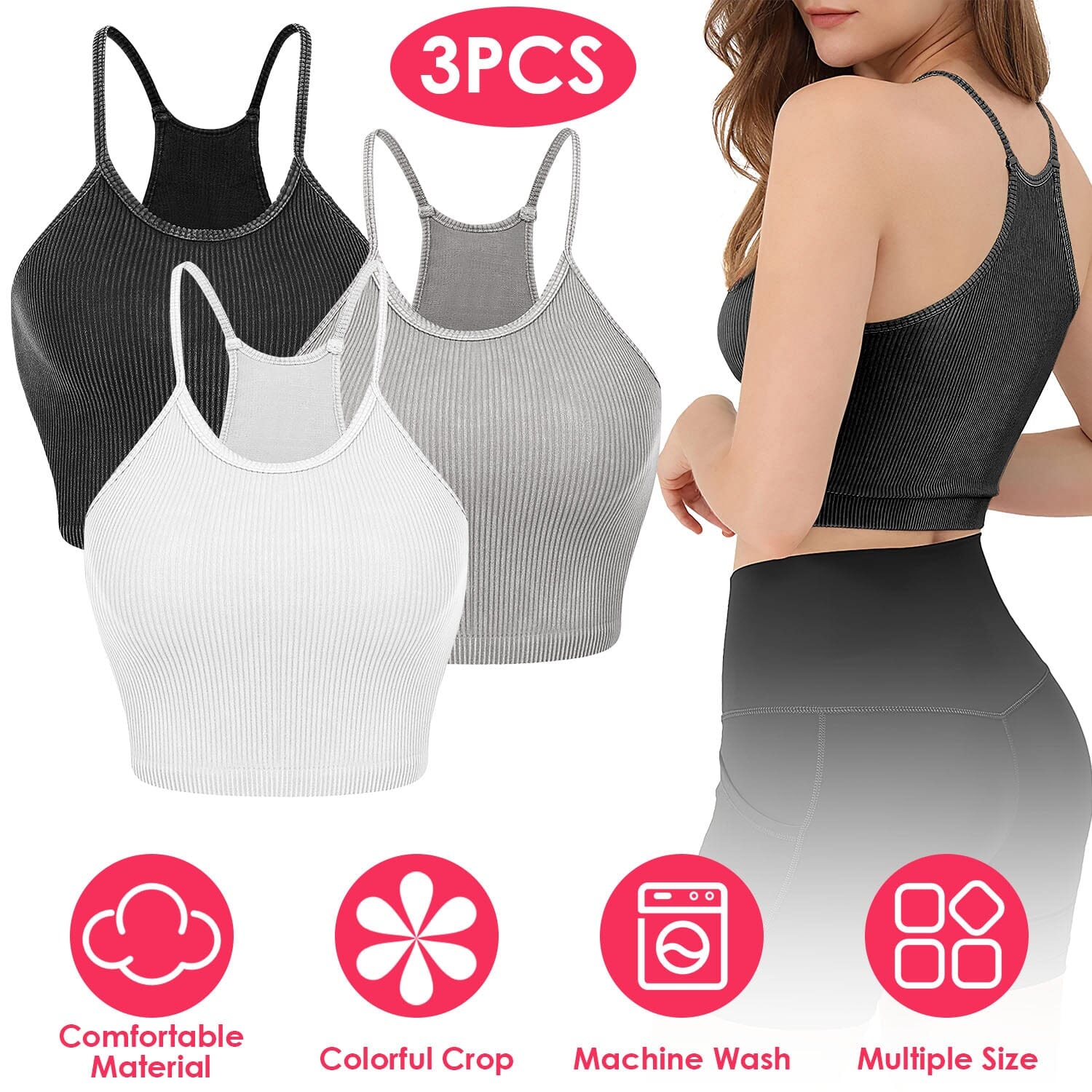 3-Pack: Women Crop Basic Tank Top Ribbed Knit Sleeveless Women's Tops - DailySale