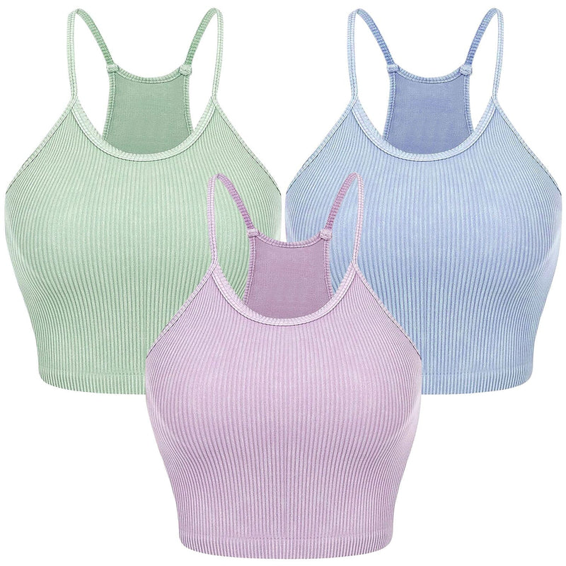 3-Pack: Women Crop Basic Tank Top Ribbed Knit Sleeveless Women's Tops Purple/Blue/Green S - DailySale