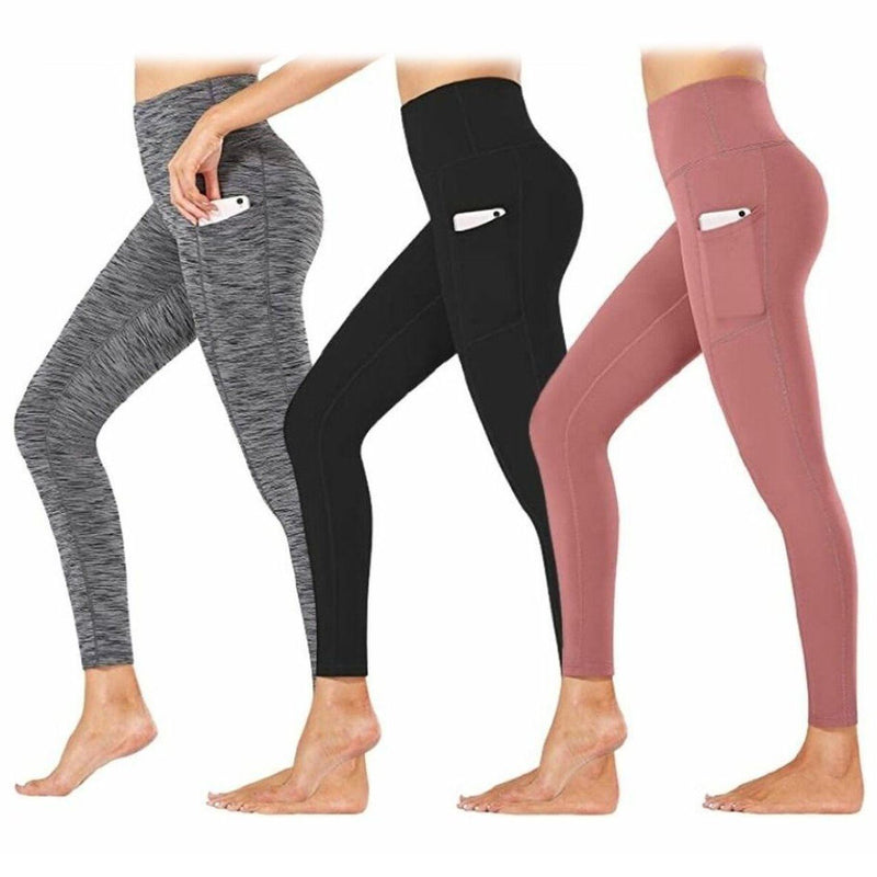 3-Pack: Women's Active Athletic Leggings with Side Pockets Women's Clothing Assorted S/M - DailySale