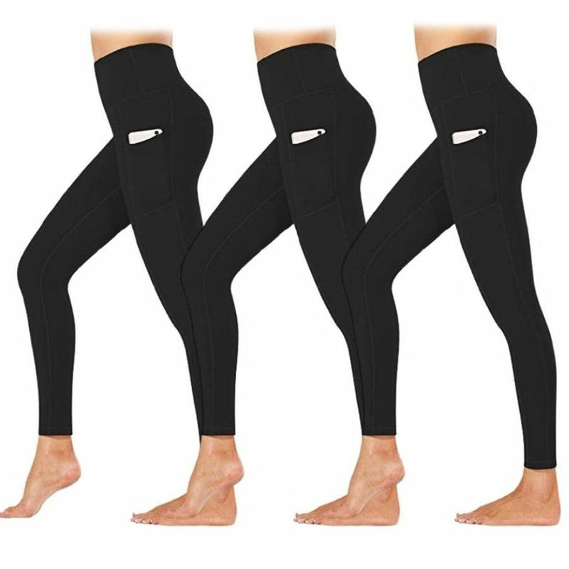 3-Pack: Women's Active Athletic Leggings with Side Pockets Women's Clothing Black S/M - DailySale