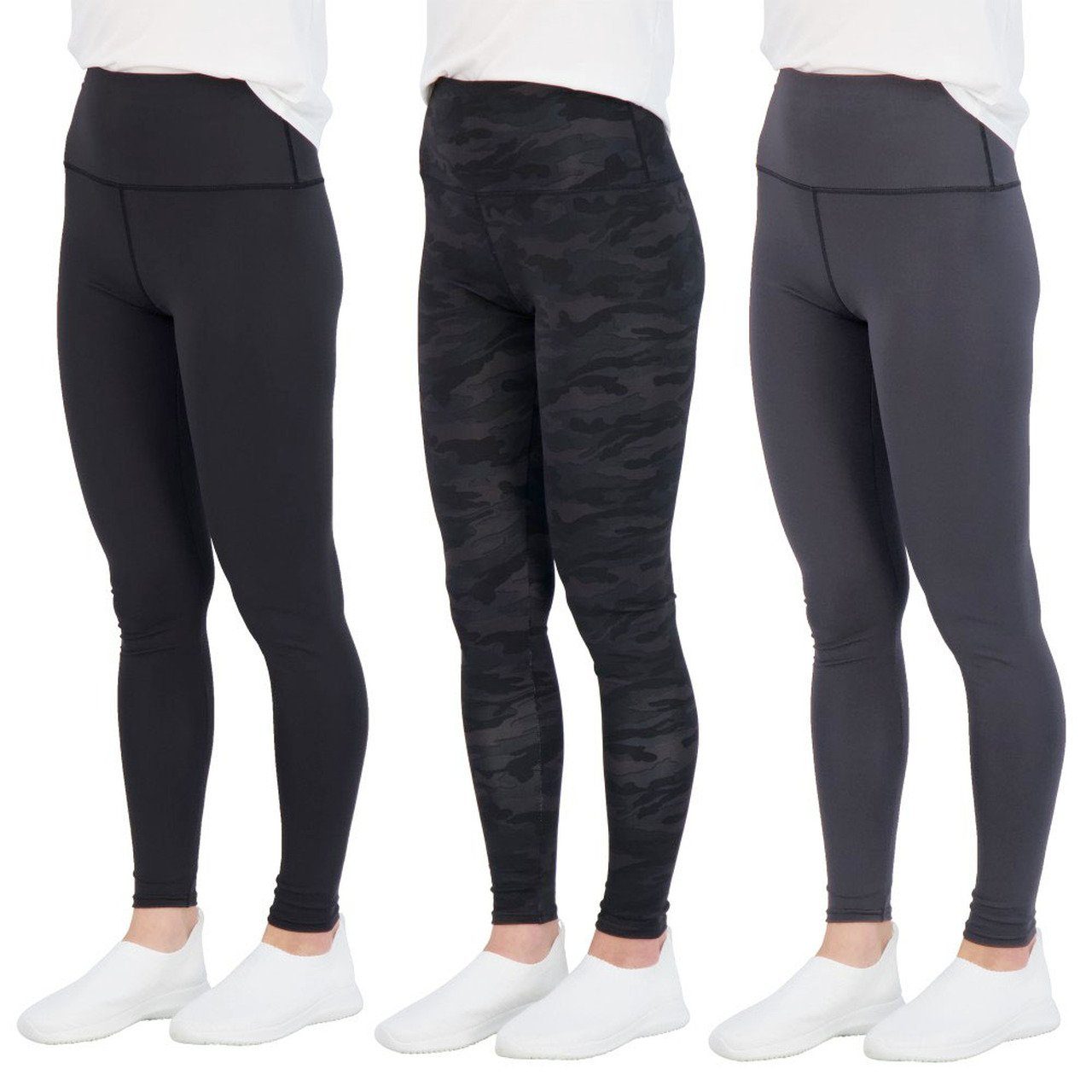 3-Pack: Women's Active Athletic Performance Leggings Women's Bottoms Black/Black Camo/Gray S - DailySale