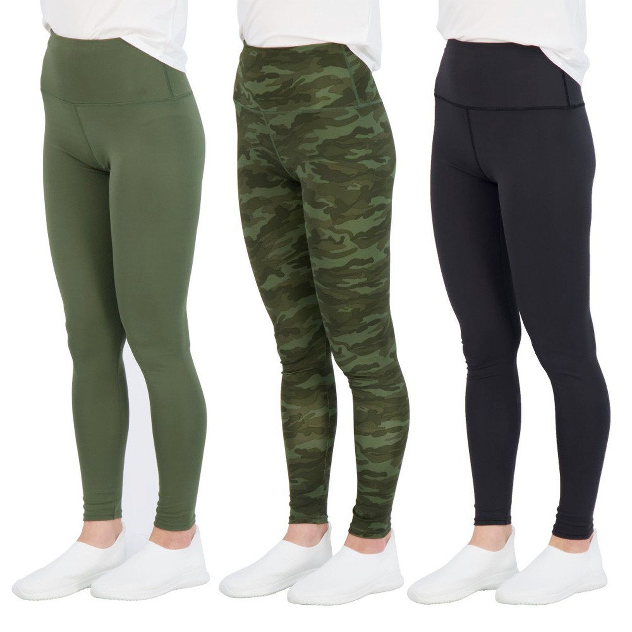 3-Pack: Women's Active Athletic Performance Leggings Women's Bottoms Green/Camo/Black S - DailySale