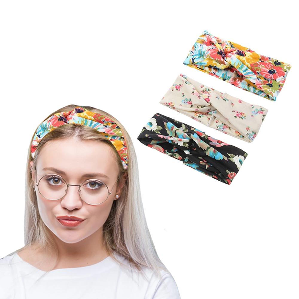 3-Pack: Women's Boho Floral Style Criss Cross Headband Women's Accessories A - DailySale