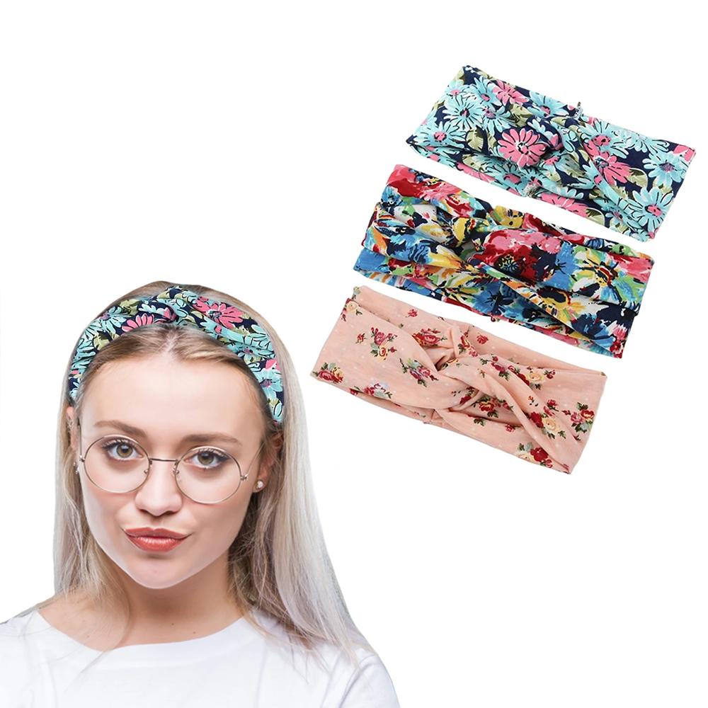 3-Pack: Women's Boho Floral Style Criss Cross Headband Women's Accessories B - DailySale