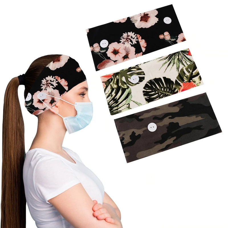 3-Pack: Women's Comfy Stretchy Headband With Buttons For Face Masks and Covers Women's Accessories Bonfren - DailySale