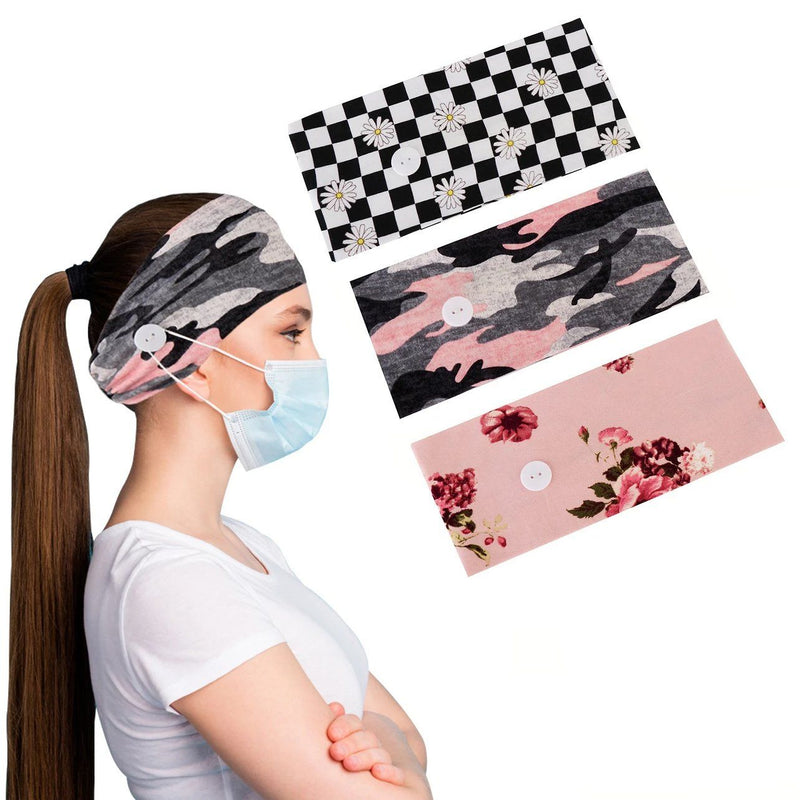 3-Pack: Women's Comfy Stretchy Headband With Buttons For Face Masks and Covers Women's Accessories Carol - DailySale