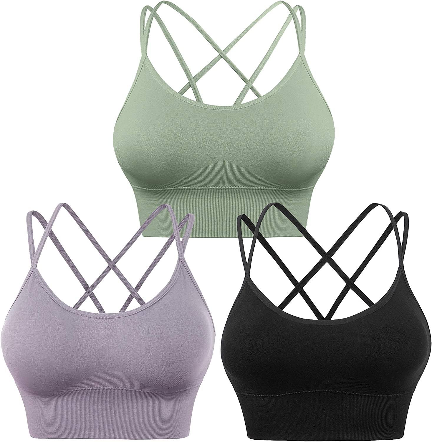 3-Pack: Women's Padded Spaghetti Strap Crisscross Bra Women's Swimwear & Lingerie Green/Black/Lavender S - DailySale