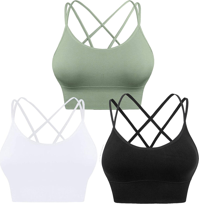 Womens Comfort Seamless Crisscross Front Strappy Bralette Sports Bra Top  with Removable Pads (1, 2 or 4 Packs) at  Women's Clothing store
