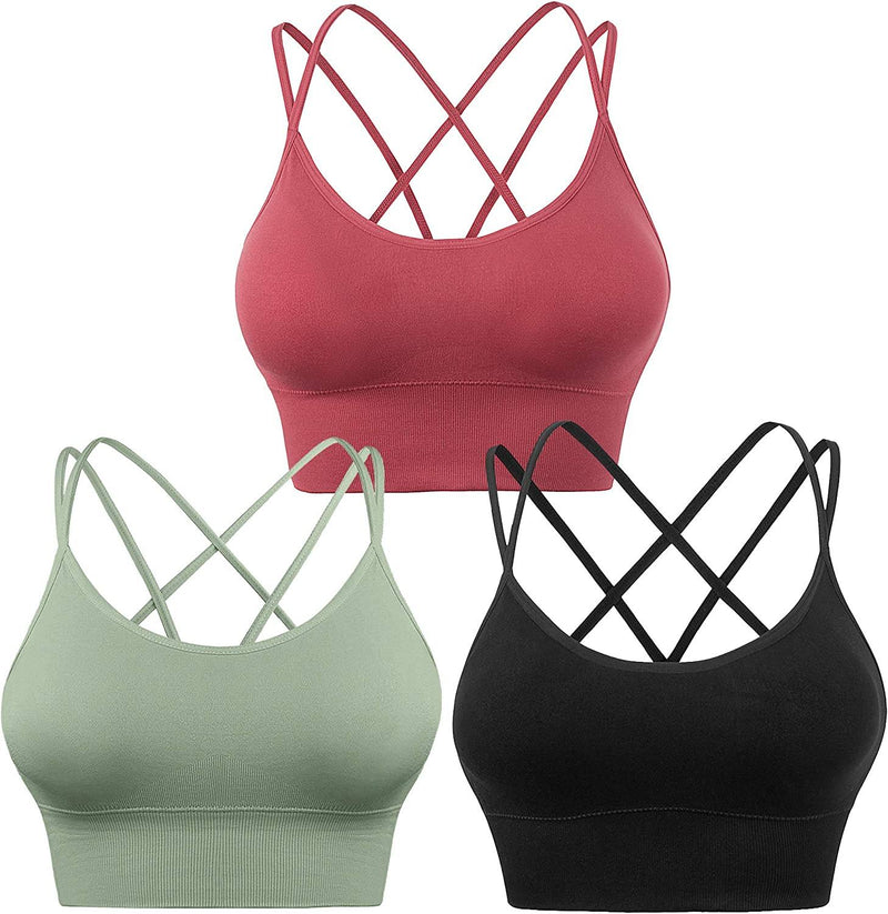 3-Pack: Women's Padded Spaghetti Strap Crisscross Bra Women's Swimwear & Lingerie Green/Red/Black S - DailySale