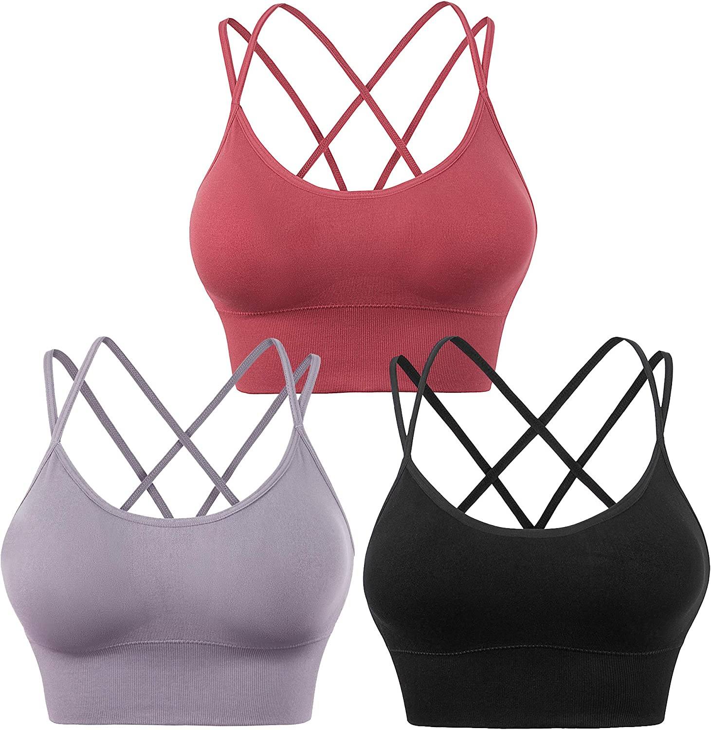 3-Pack: Women's Padded Spaghetti Strap Crisscross Bra Women's Swimwear & Lingerie Red/Black/Lavender S - DailySale