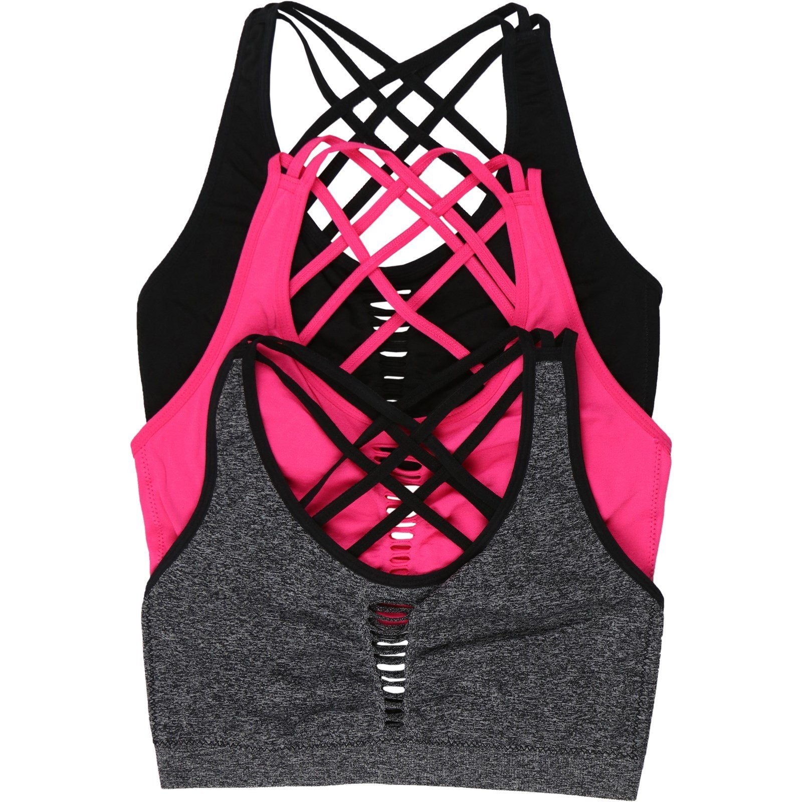 3-Pack: Women's Seamless Criss Cross Strappy Back Sports Bra Women's Clothing S/M - DailySale