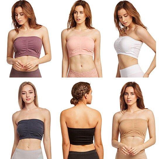3-Pack: Women's Seamless Strapless Bandeau Crop Tube Top Bra Padded Bralettes Women's Clothing - DailySale