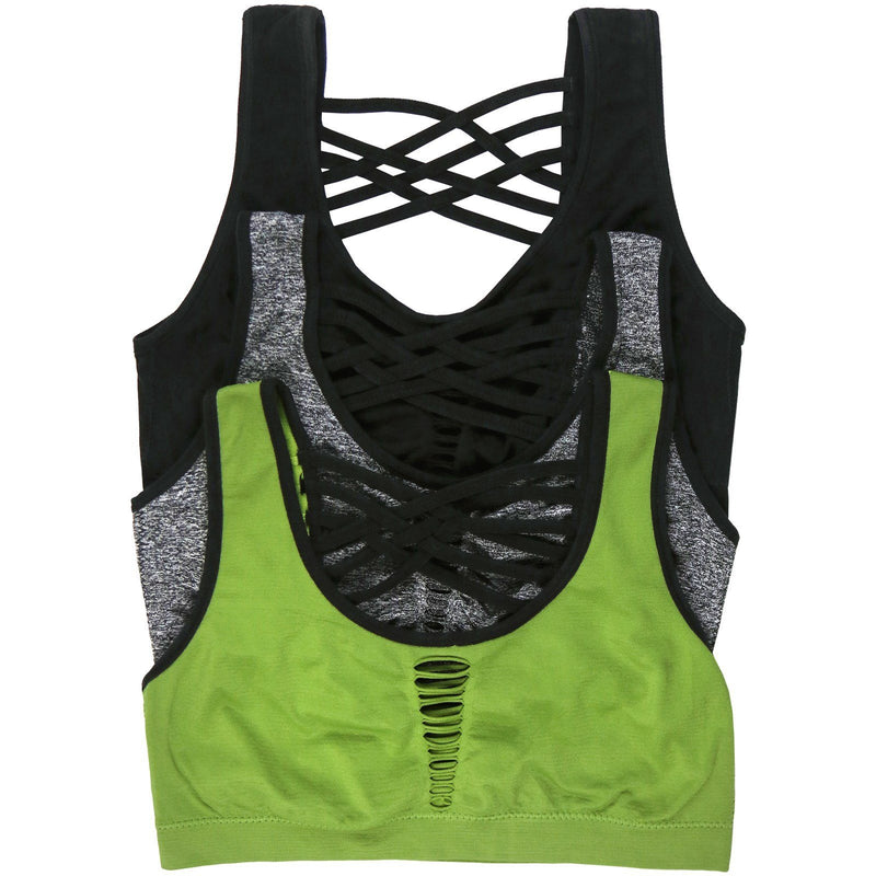 3-Pack: Women's Strappy Back Microfiber Sports Bras Women's Clothing S/M - DailySale