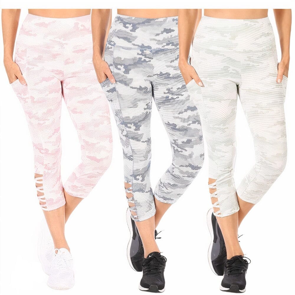 3-Pack: Women's Tummy Control Capri Leggings With Pockets Women's Bottoms - DailySale