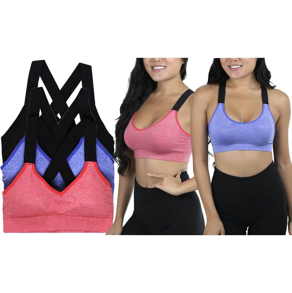 3-Pack: Women's Wide Cross-Strap Sports Bra Women's Clothing - DailySale