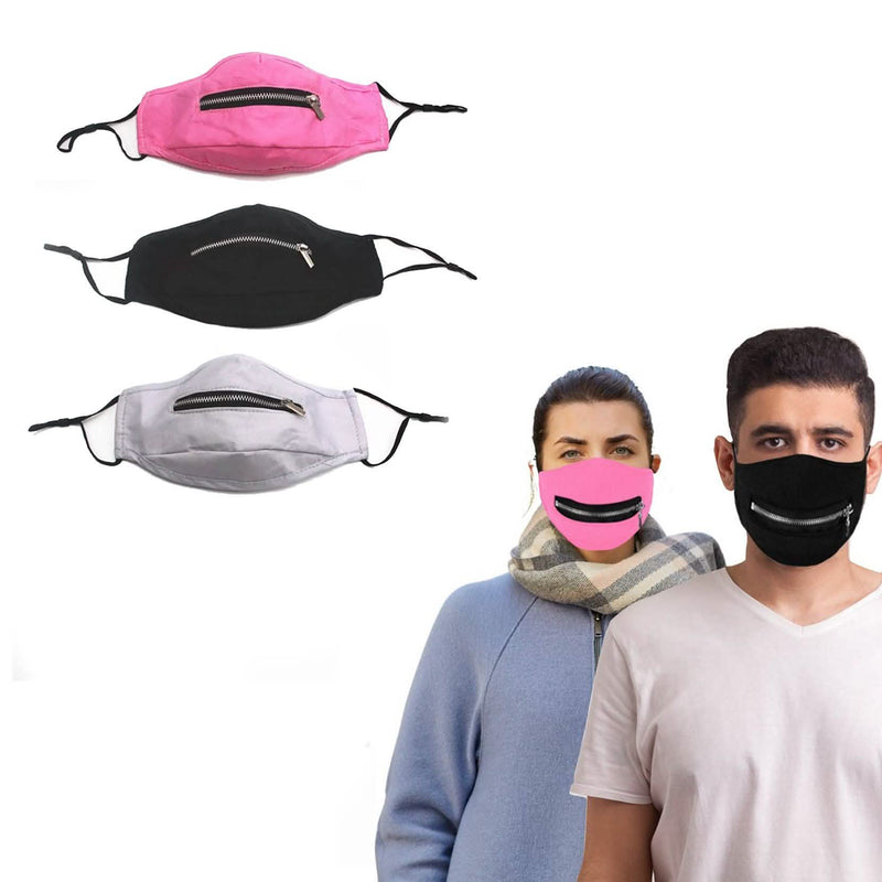 3-Pack: Zipper Reusable Cotton Face Mask for Everyday Use Face Masks & PPE - DailySale